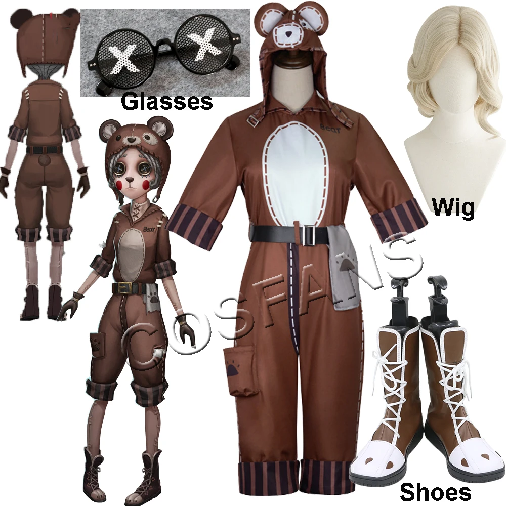 

Anime Identity V Cosplay Costumes Mechanic Tracy Reznik Costume shoes Cosplay Bear Girl New Skin Brown Clothes Jumpsuits Wig