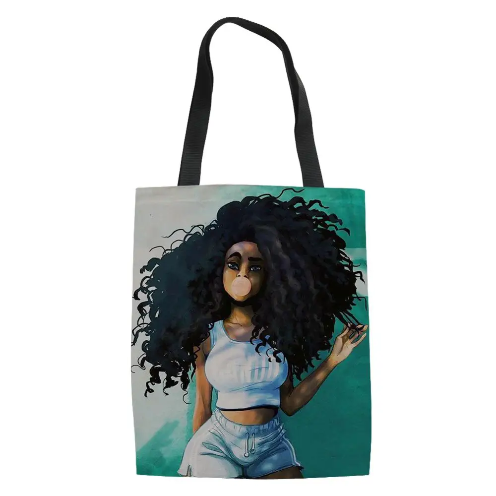 Африканская темнокожая девушка Искусство Печать Tote Женская Холщовая Сумка для