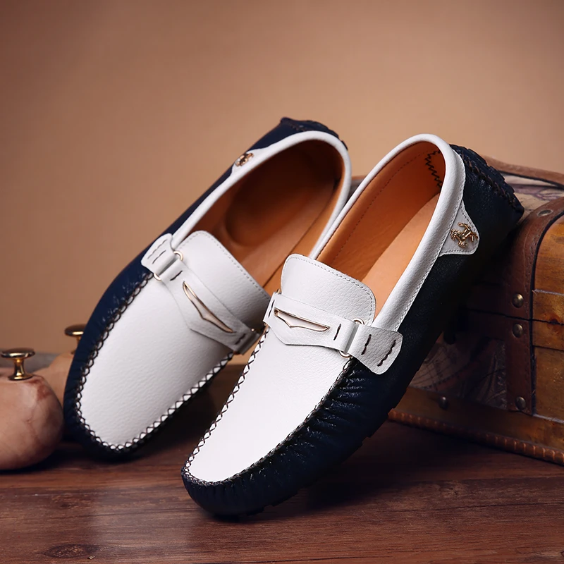 

New Trend Loafers Shoes Men White Men Slip On Leather Shoe Comfortable Driving Shoes For Mens Brand Fashion Male Casual Shoes