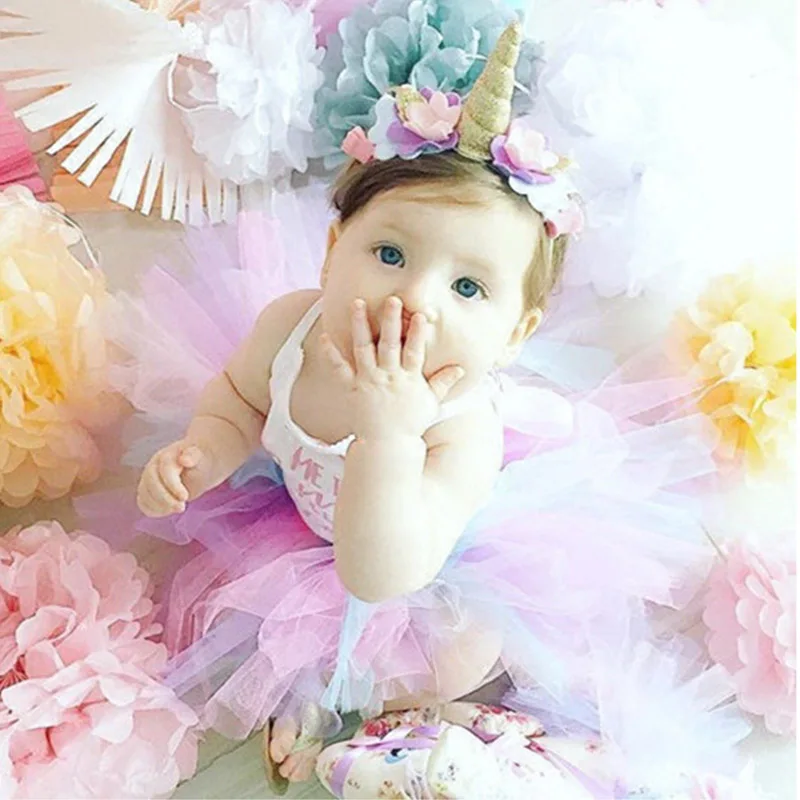 Праздничная повязка принцессы с эластичным цветочным кружевом единорог