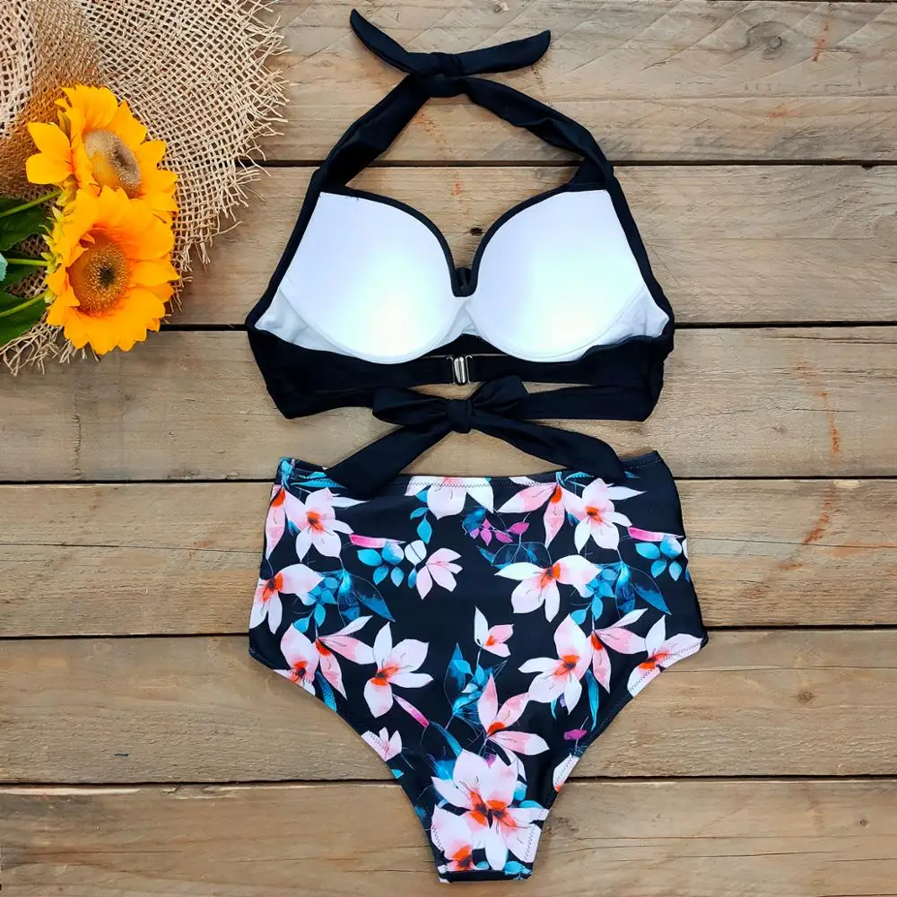 

2021 New High Waist Bikini Vintage Swimwear Women Push Up Swimsuit Bandage Bikini Set Print Bathing Suit Swim Print Beach Wear