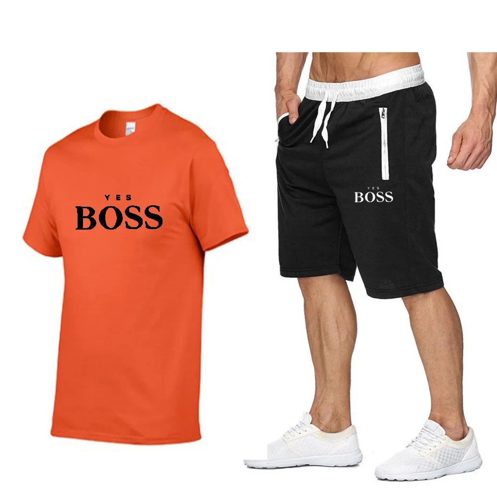 

New Summer Men's Short Sleeve T-Shirt + Shorts Fitness Run Leisure Letter Print T-Shirt Short Sleeve Sportswear