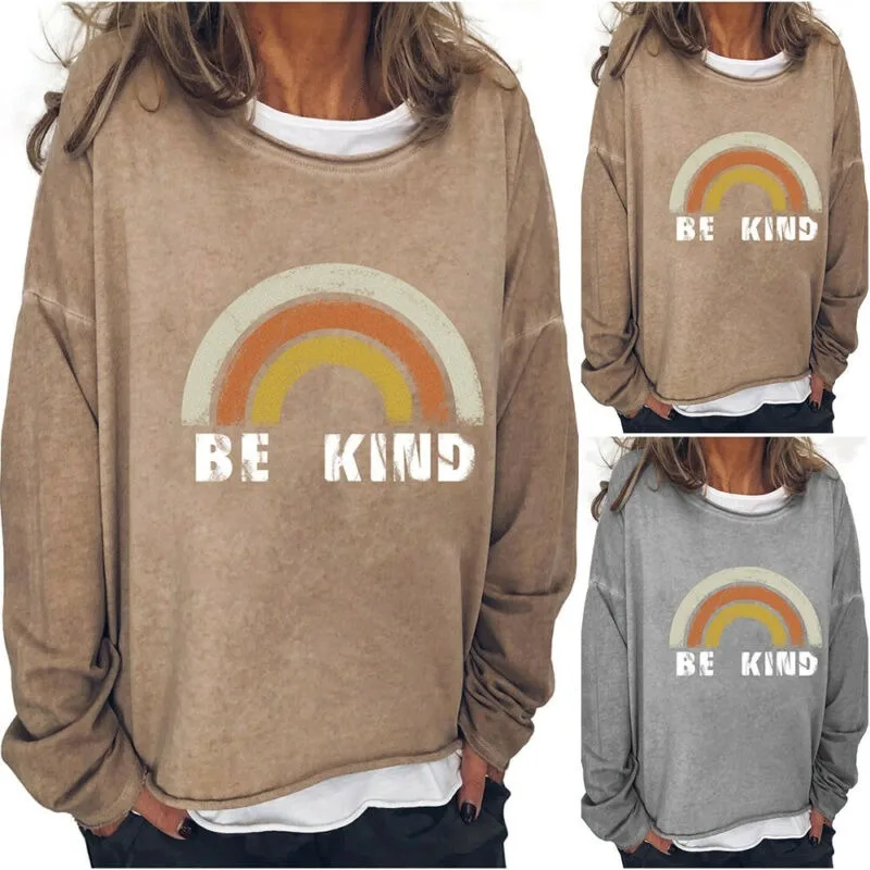 

Women Rainbow Print Long Sleeve Sweatshirt Ladies Casual Loose Pullover Tops