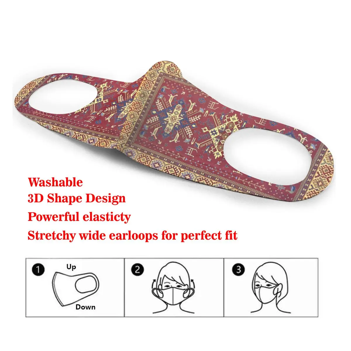

Dust Mask Persian Red Arabian Antique Iranian Ethnic Mouth Face Cover Respirator for Adult Kid Washable Reusable Anti Pollution