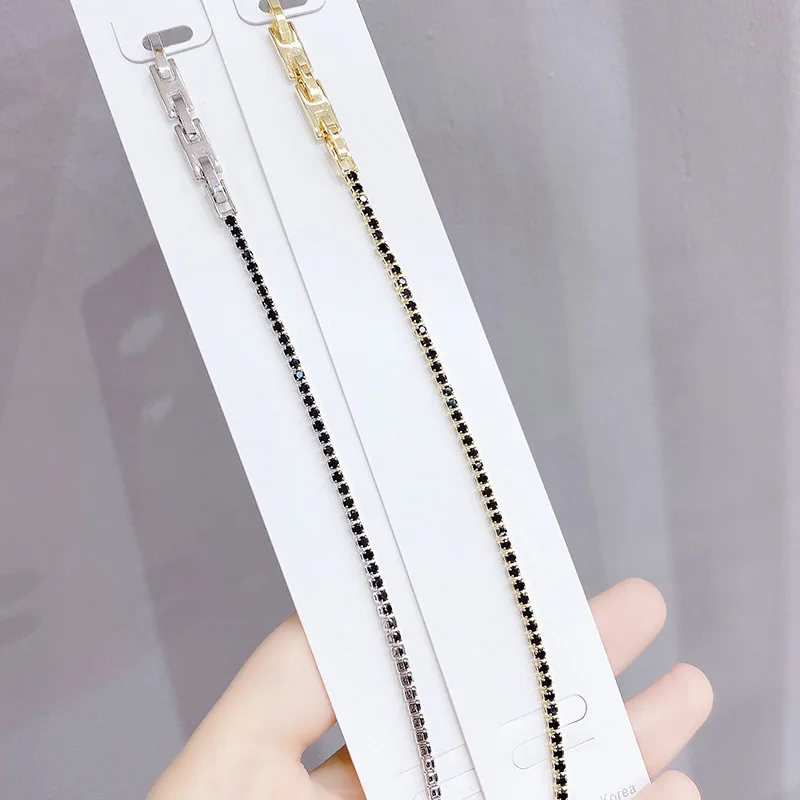 

Wholesale Fashion Simple Single Row Round Black Zircon Real Gold Color Bracelet