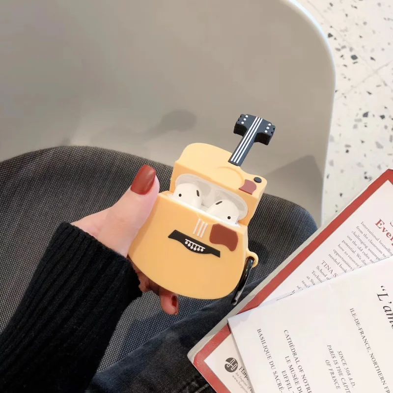 For AirPods pro Case Cartoon Cute Guitar Silicone Earphone Cases Apple Airpods 3 Protect Cover Funda with Finger Ring Strap | Электроника