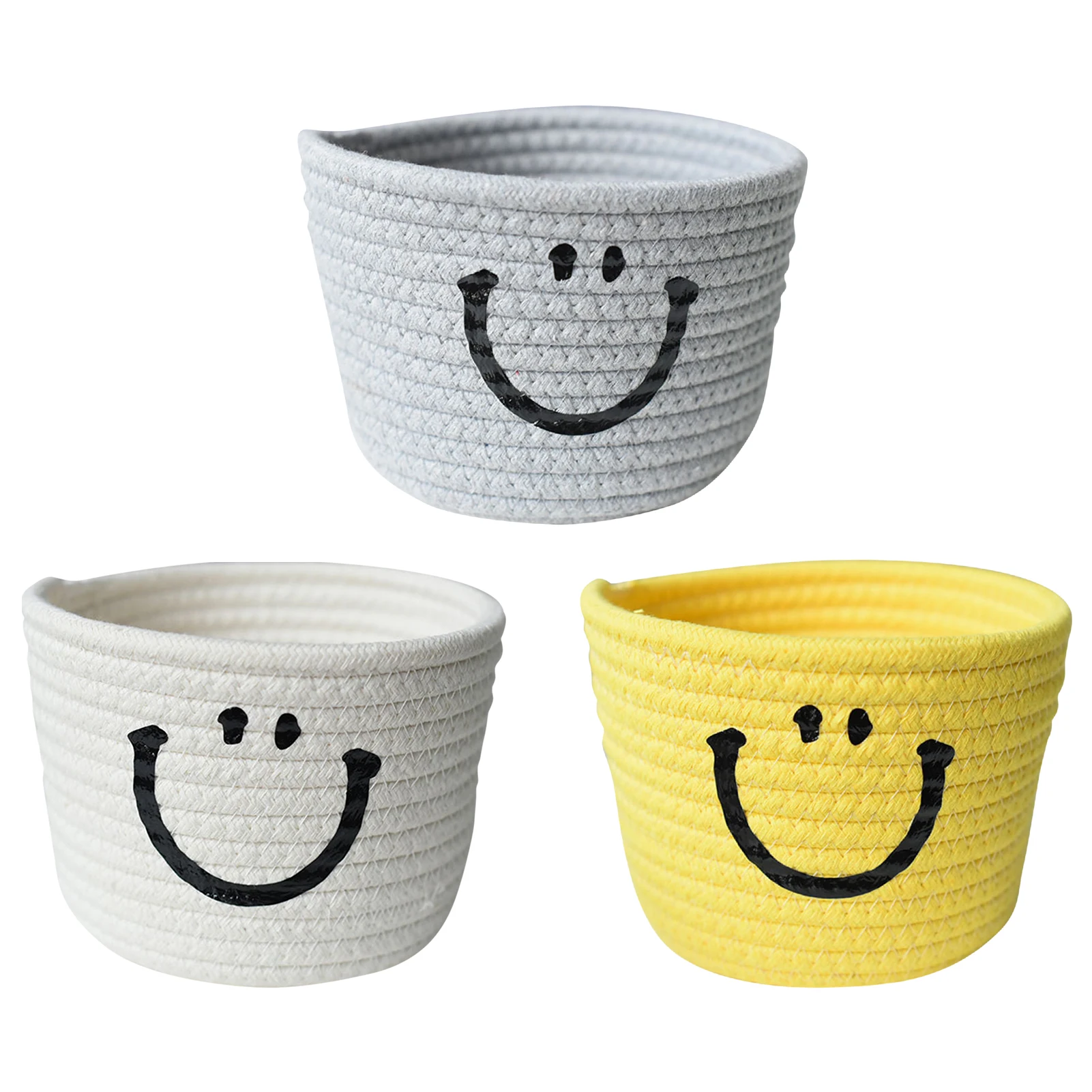 

Cotton Rope Woven Storage Basket Multi-purpose Cute Smiling Face Sundries Storage Basket For Living Room Bedroom Decoration