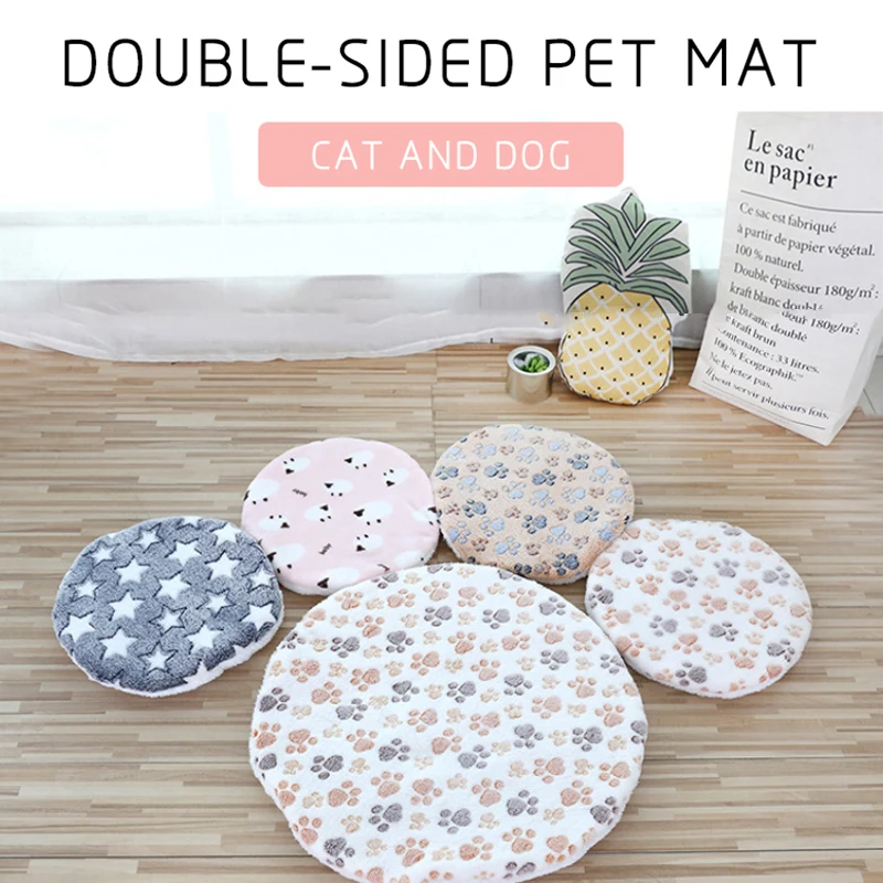 

Warm Round Dog Cat Mat Coral Fleece Pet Mats Soft Pet Blanket Double-sided Warm Sleeping Bed Fans Promotions Now