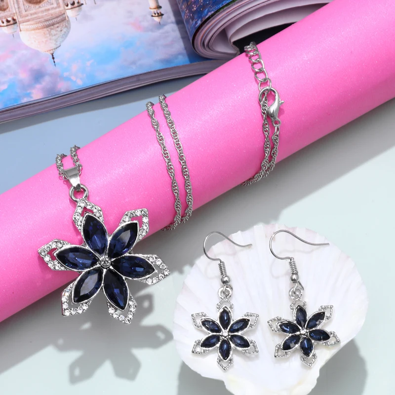 MINHIN темно-синий кристалл серебряный цвет набор украшений для женщин CZ Камень