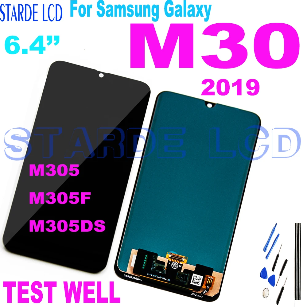 ЖК-дисплей 6,4 'для Samsung Galaxy M30 2019 M30 M305 M305F M305DS, ЖК-дисплей, сенсорный экран, дигитайзер в сборе, запасные части