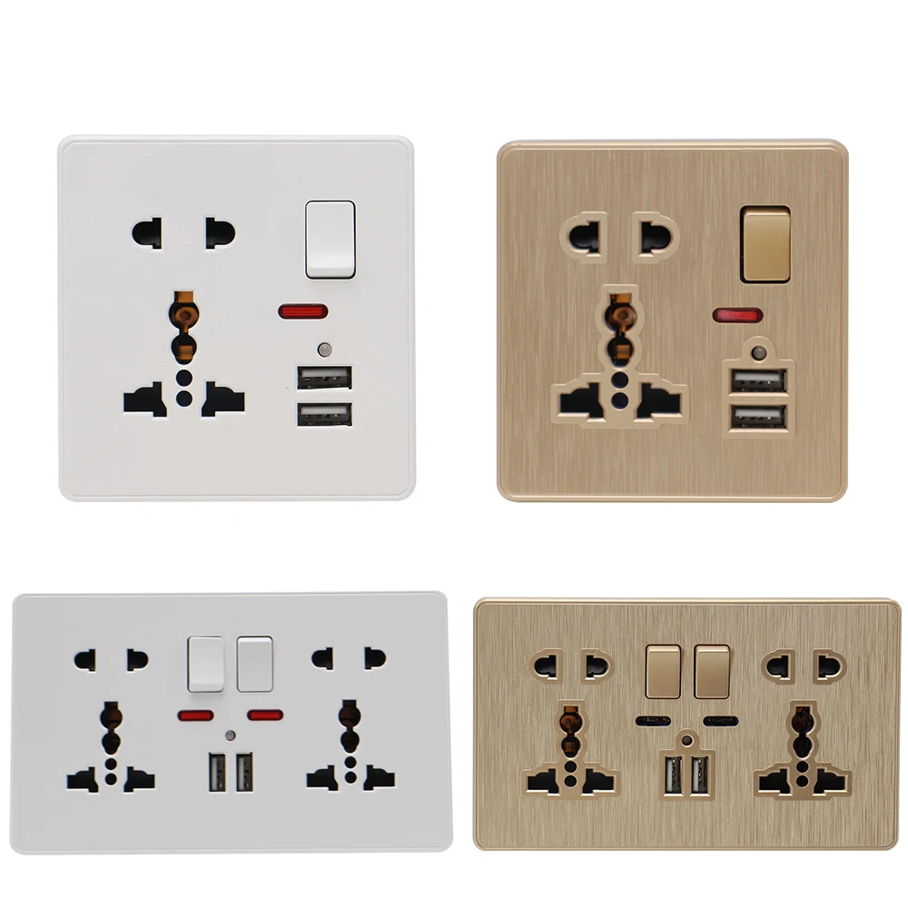 13A универсальная настенная розетка с переключателем управления 5 отверстий 2USB