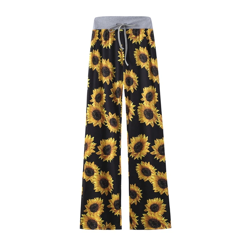 

Women's Print Comfortable Casual Stretch Drawstring Wide Leg Pants
