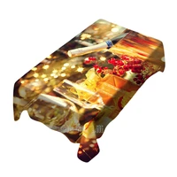 Christmas And New Year Holiday Sweet Wine And Candy Canes By Candlelight On Wooden Tables Presents Snacks And Parties Tablecloth