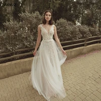 lorie lace appliqued wedding dresses 2022 women illusion a line sleeveless boho bride dress v neck zipper back wedding gown