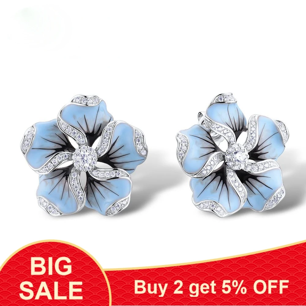 Женские серьги гвоздики из серебра 925 пробы с эпоксидным цветком|Серьги-гвоздики|