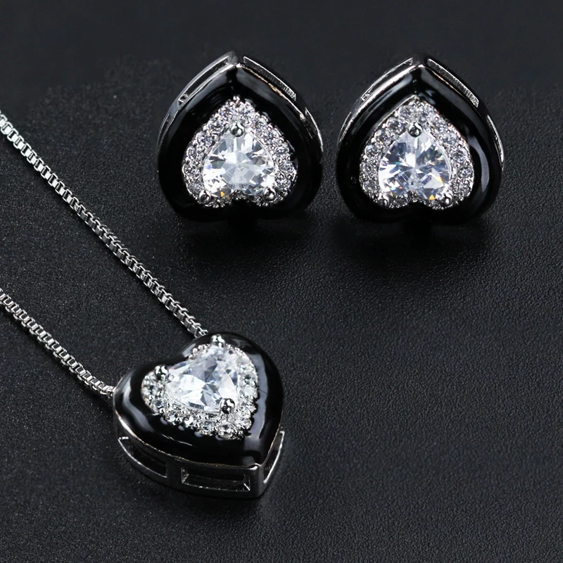 Newranos эмалированные Ювелирные наборы в форме сердца циркониевые Подвески