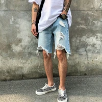 summer loose straight men shorts hip hop beggar irregular denim shorts fashion casual male knee length jeans