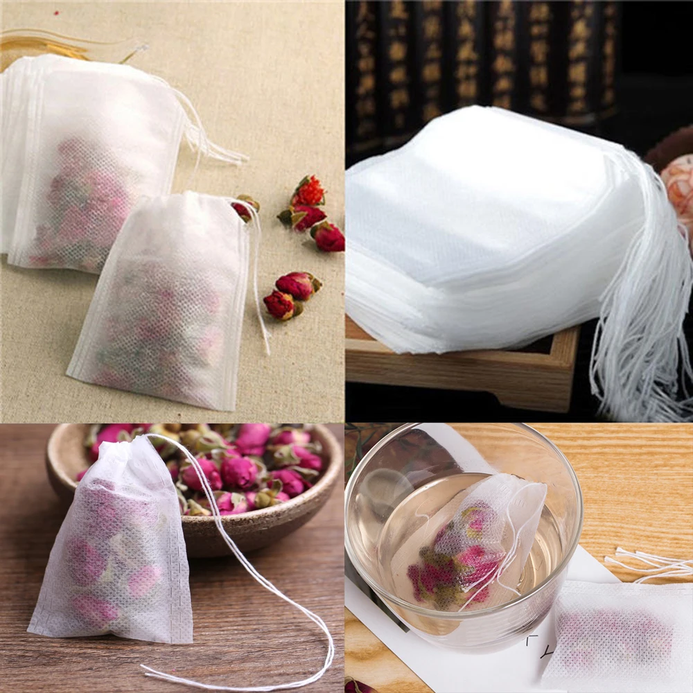 

100 шт./лот чайные пакетики 5-12 см пустые пакетики для ароматизированного чая со шнурком, Запаянные, из фильтровальной бумаги для травяного ра...