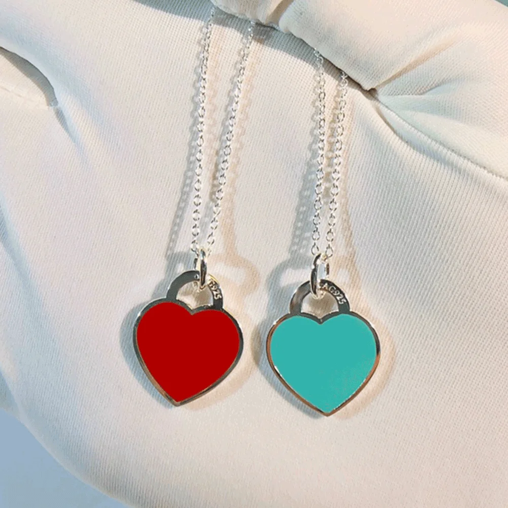

WPB100%925Necklaces high quality version TIF original 1:1 "L size blue enamel finish heart-shaped tag pendant "Women Necklaces
