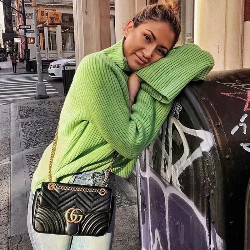 Элегантный женский пуловер с высоким воротом и Свитера Осень-Зима Свободный