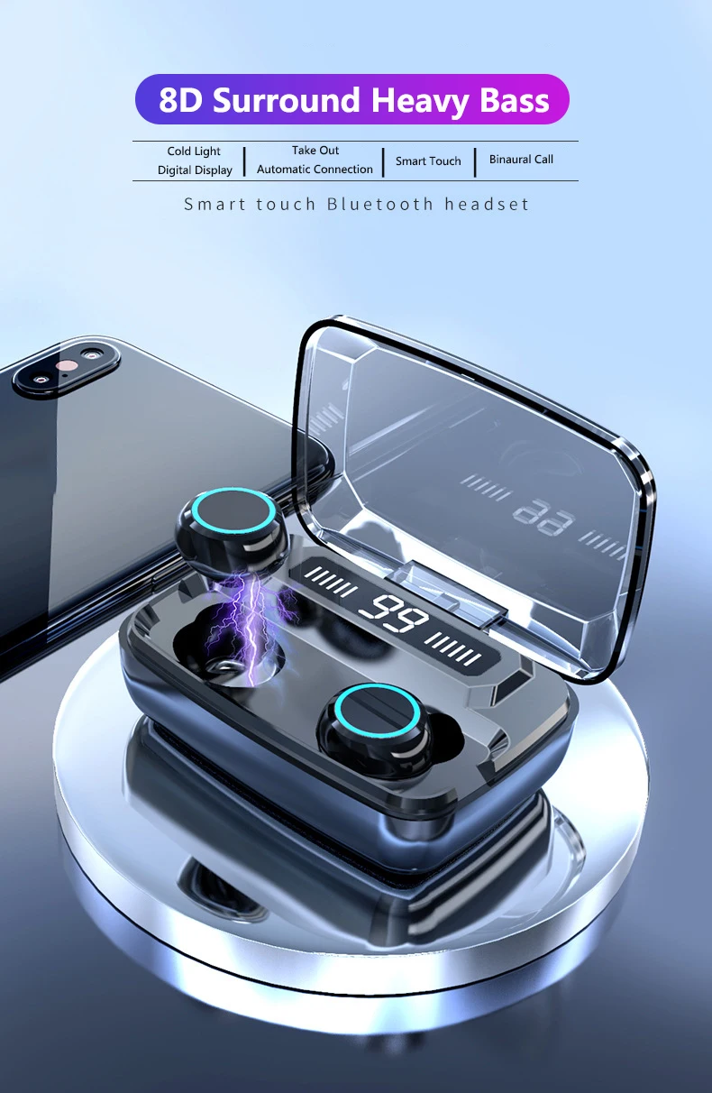 Bluetooth V5.0 наушники с сенсорным управлением беспроводные наушники IPX7 водонепроницаемые спортивные наушники+ 3500 мАч Внешний аккумулятор для всех телефонов