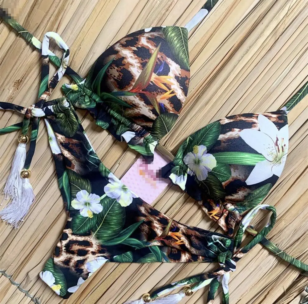 

2020 New Bikinis Women Swimsuit Cross Bandage Swimwear Push Up Bikini Set Beach Bathing Suit Brazilian Biquni Print