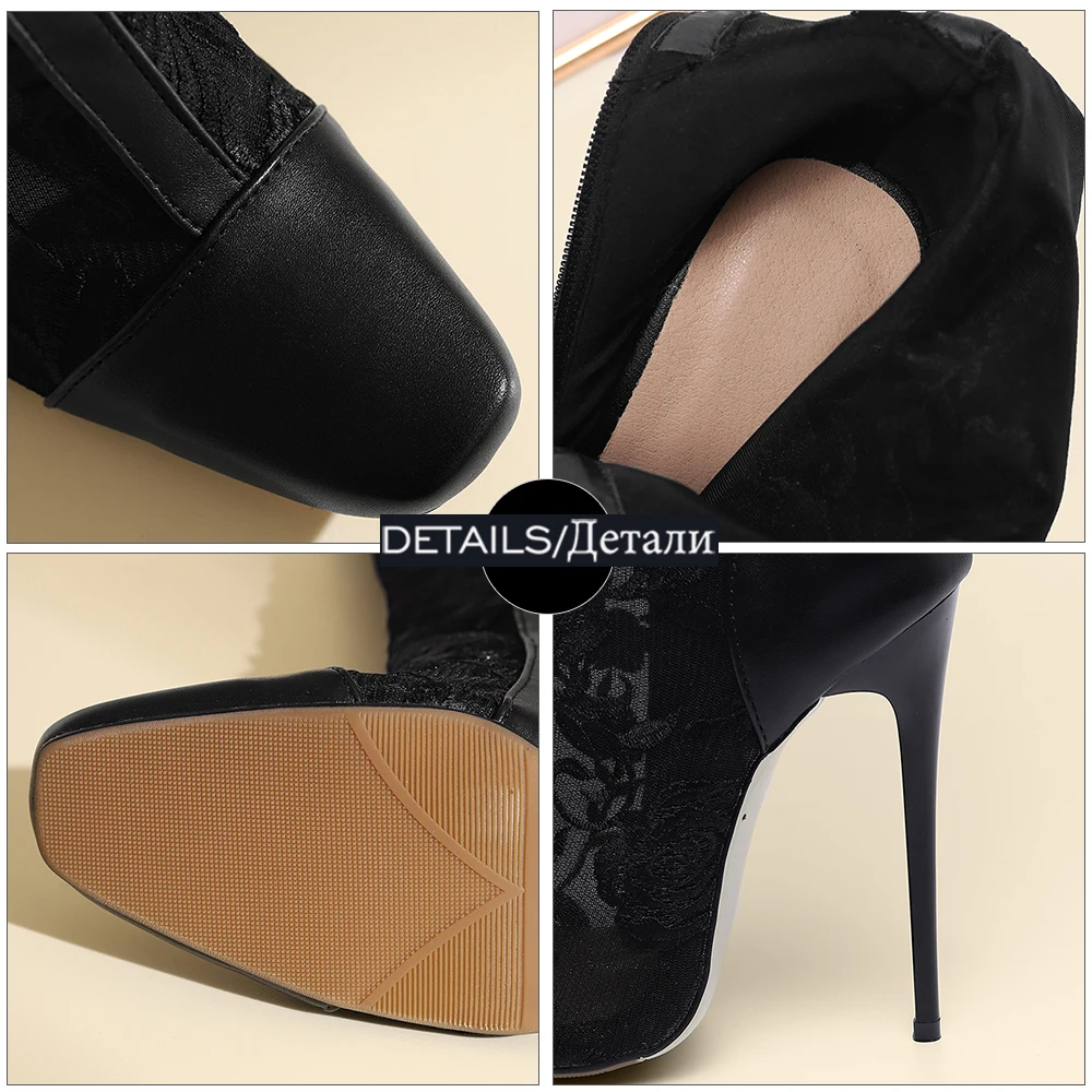 

WETKISS Sexy Mesh Boots Women Knee Boots Summer Dress Woman Stiletto Heels Boots Zip Embroider Party Pointed Toe Shoes 2021