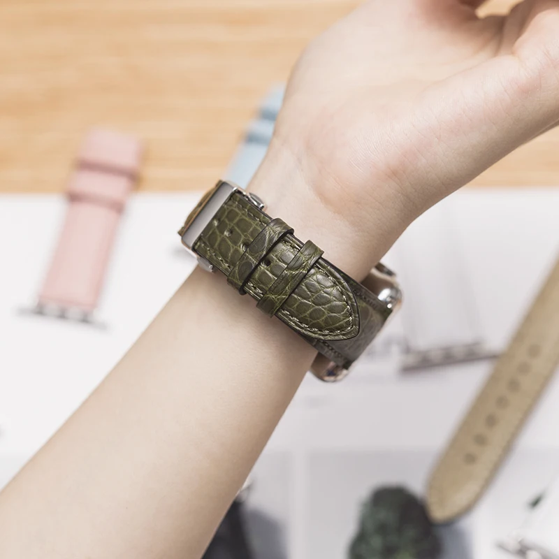 Round Grain Crocodile Watch Band Suitable for Apple Bracelet iwatch Series 5 4 3 2 Leather Strap 38mm 40mm 42mm 44mm | Наручные часы