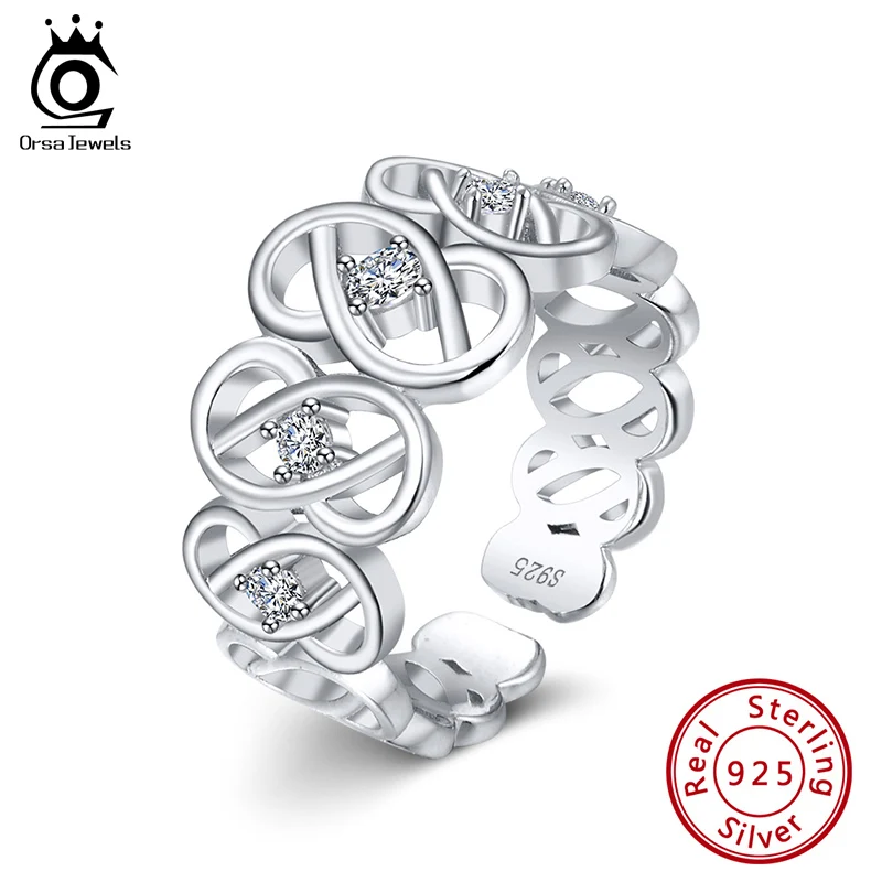 ORSA JEWELS Мода 925 Серебряные кольца унисекс фианит AAAA геометрические индивидуальные подлинные кольца укладки вечерние ювелирные изделия SR150