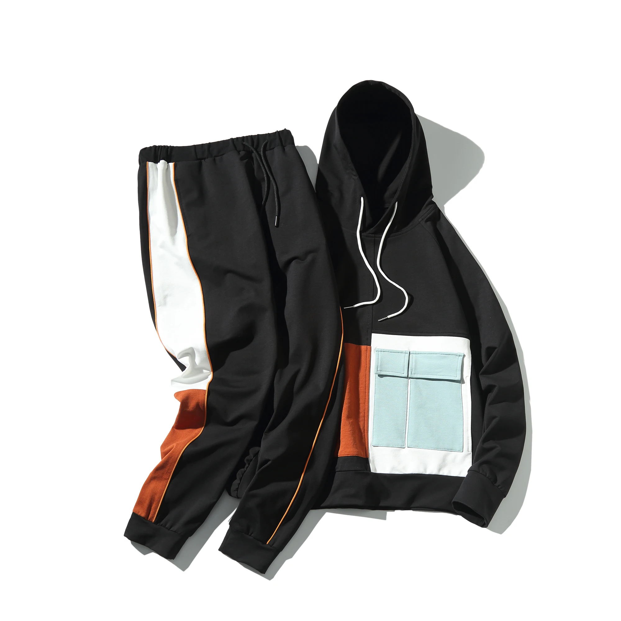 

Mens Casual Tracksuit Autumn New Male Patchwork Sets Sweatshirts+Pants 2PC Men's Sportswear Hooded Men Clothing 2021 Streetwear