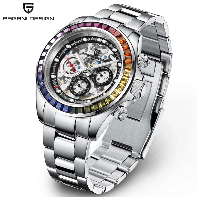 

2021 New PAGANI Design Rainbow bezel Mens Mechanical Wrist Watch Luxury Automatic watch for men Stainless Steel Waterproof clock