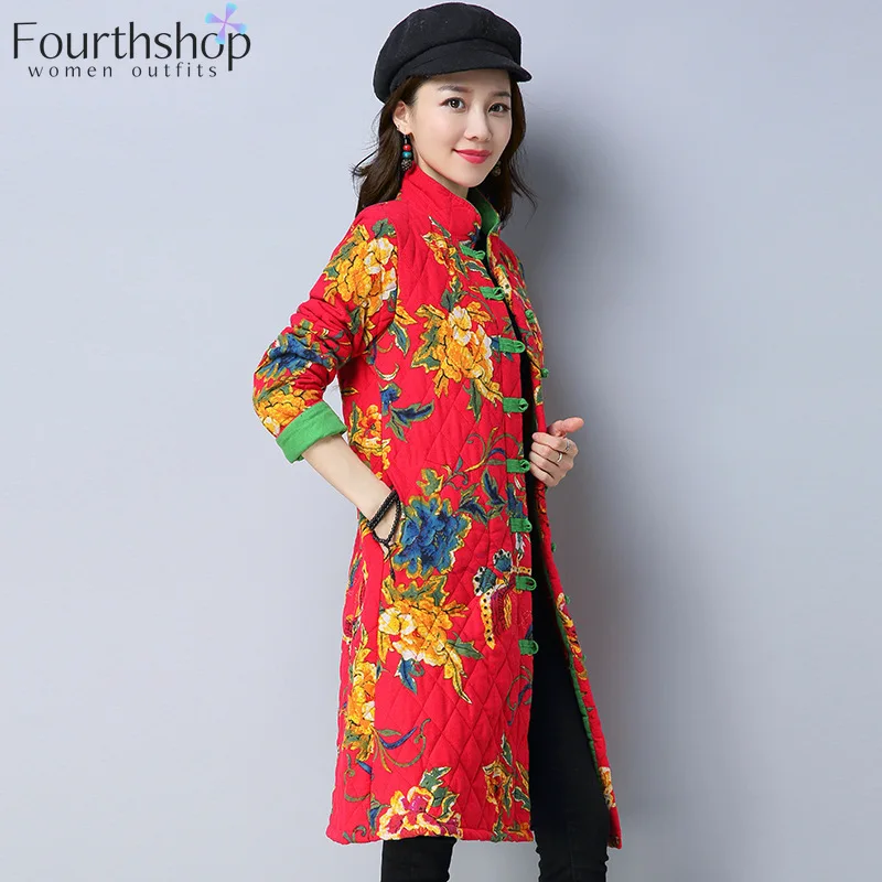 Женские Длинные куртки и пальто с цветочным принтом китайская ветровка