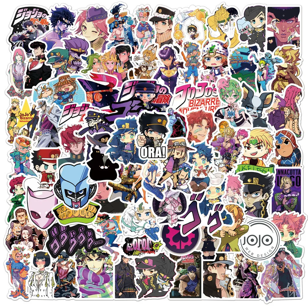 

100 Pcs/pack Fashion Anime JoJos Bizarre Adventure Waterproof PVC Stickers for Guitar Laptop Skateboard Luggage Sticker Toys