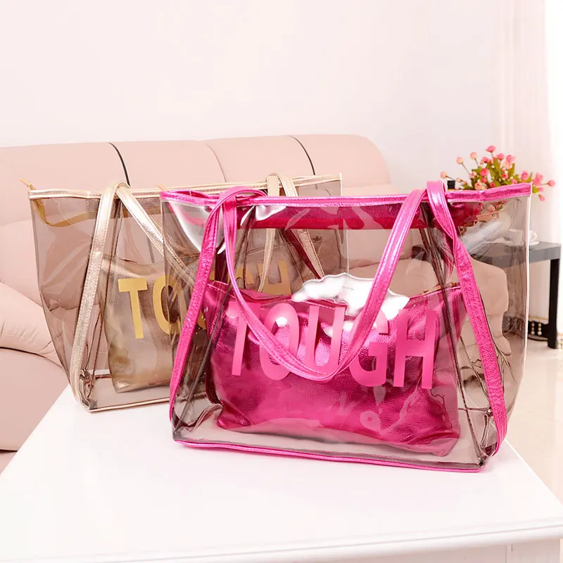 Прозрачная пляжная сумка 2020 большая женская Желейная с большой ручкой сверху