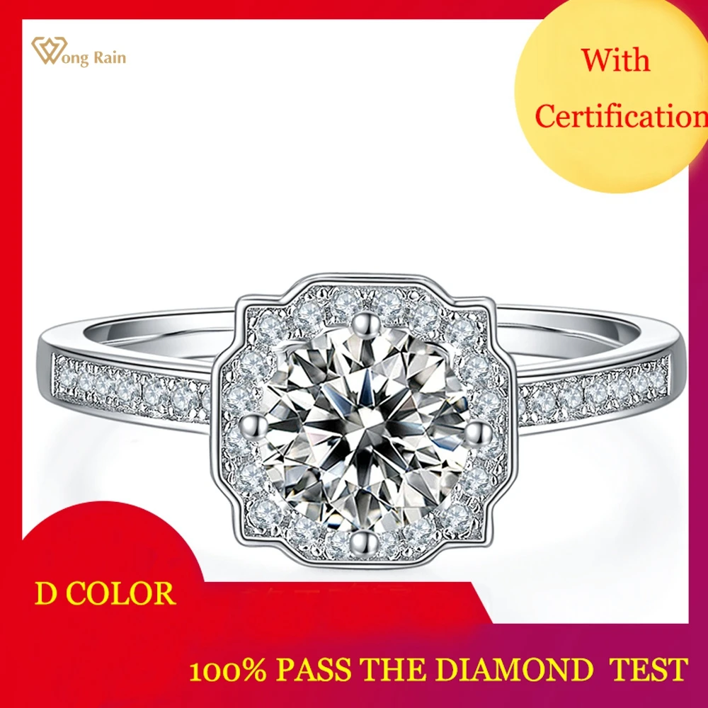 

Вонг дождь простой 100% 925 пробы серебро VVS1 D Цвет настоящий Муассанит бриллиантами свадебные Обручение ювелирные изделия из драгоценных мета...