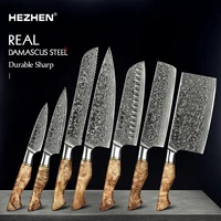 hezhen 1 7pc kitchen knife set professional damascus steel chef bread paring santoku sharp nakiri cook kitchen knife