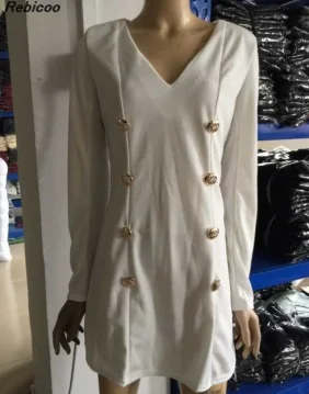 

2019 double-breasted jacket V-neck slim jacket cardigan women's winter jacket jacket long paragraph casual jacket g sleeve Dress