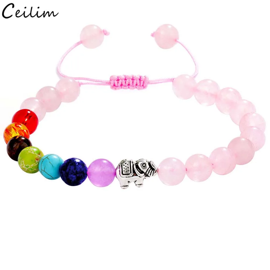 Браслеты ручной работы из натурального камня 7 чакр 8 мм бусины регулируемый Шарм