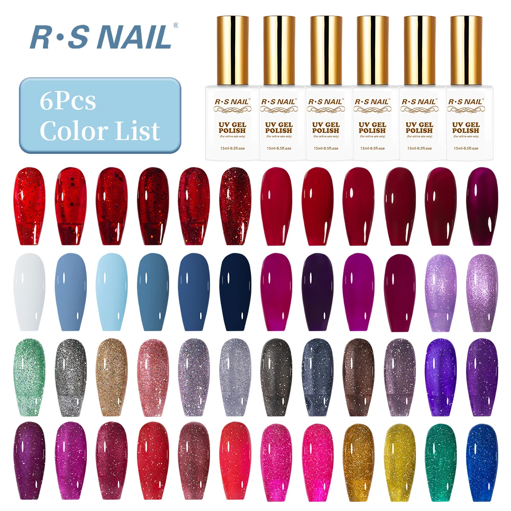 RS NAIL-esmalte de Gel semipermanente para uñas, Gel UV semipermanente, capa superior, capa Base, capa superior, 6 piezas, 15ml