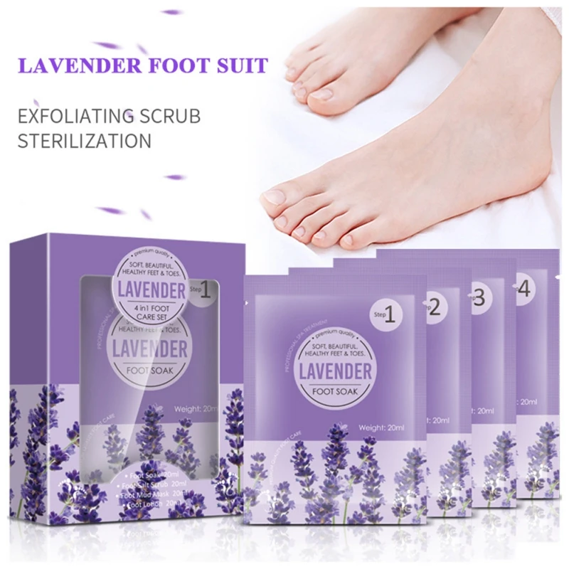 

New 4pcs Foot Soak Exfoliating Bath Salt 80g Soothes Sore Softens Calluses Eliminate Fatigue Foot Care Spa Massage Cream