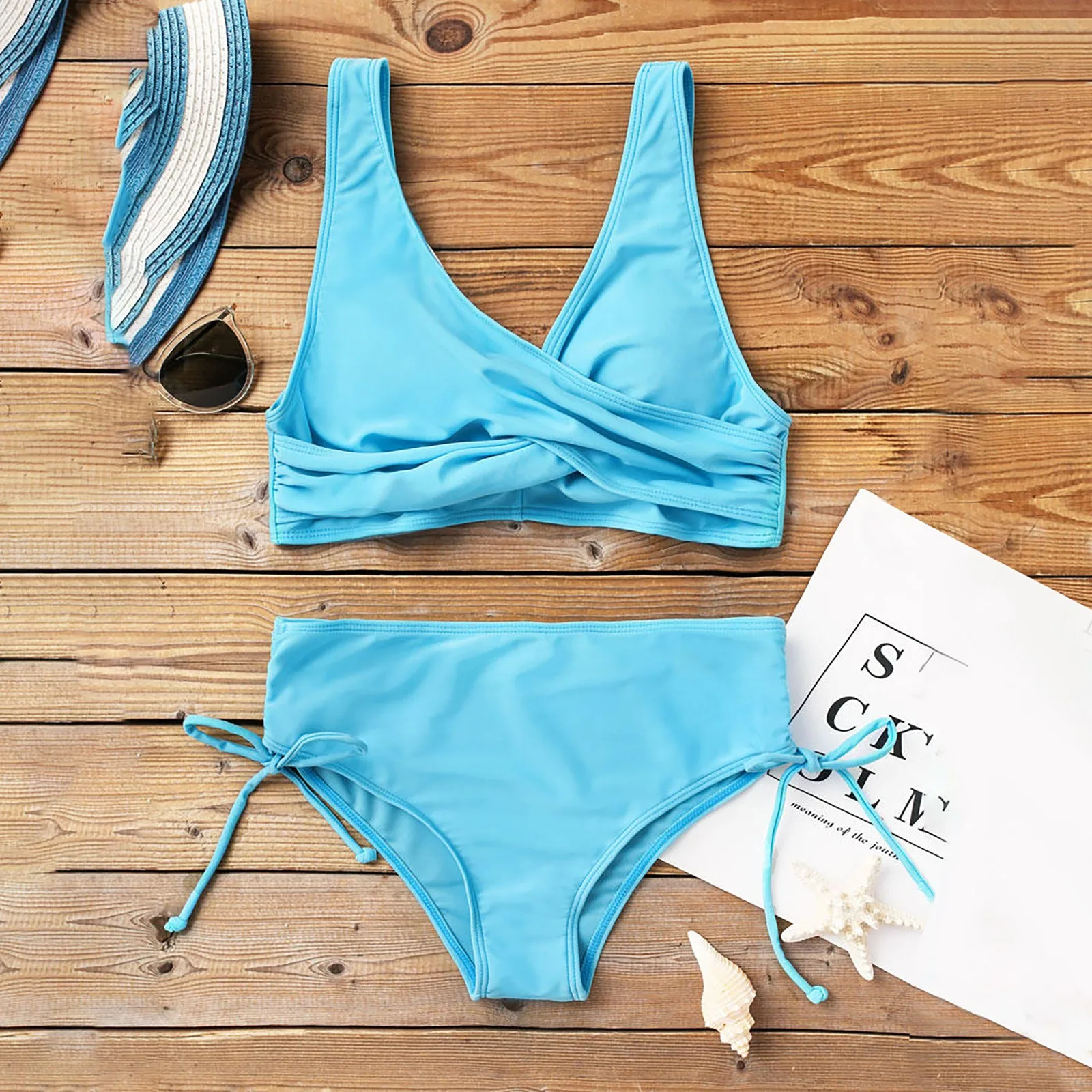 

Women's Swimming Suit 2021 Women Sexy Bikini Set Solid Pleated Push-Up Padded Up Soft Bag Split Swimsuit bathing suit women#30