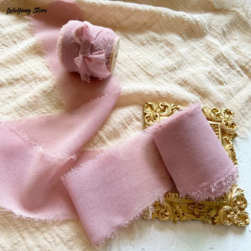 5 метров прозрачная шифоновая шелковая лента ручной работы свадебные