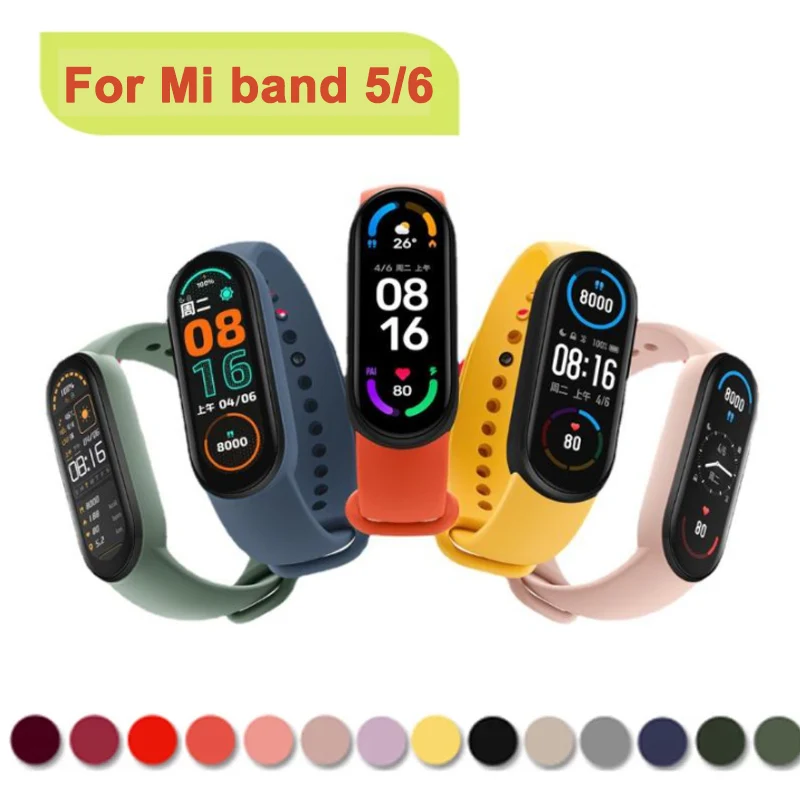 

Strap For Xiaomi Mi Band 5 6 Correa Silicone Wristband Bracelet Replacement Strap For Mi Band 5 6 Wrist Color TPU Soft Strap
