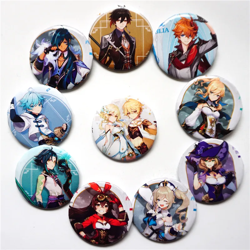 

10Pcs/Set Anime Genshin Impact Badges Pins Button Brooch Chest Ornament Clothing for Backpacks Cosplay Itabag Collection 4.5cm