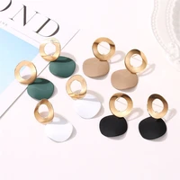 frosted stitching disc multicolor earrings for women geometric simple irregular metal round drop earrings party fashion jewelry