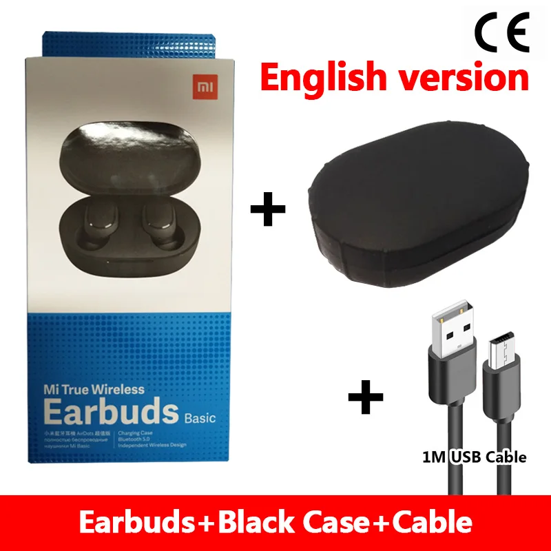 Xiaomi Redmi Airdots TWS Bluetooth наушники, стерео бас беспроводная гарнитура шумоподавления с микрофоном Handsfree наушники AI управление - Цвет: cable black case