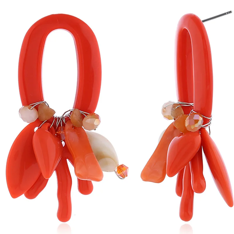 Женские Висячие серьги QMHJE в стиле бохо цветок подвески из смолы коралловые слои