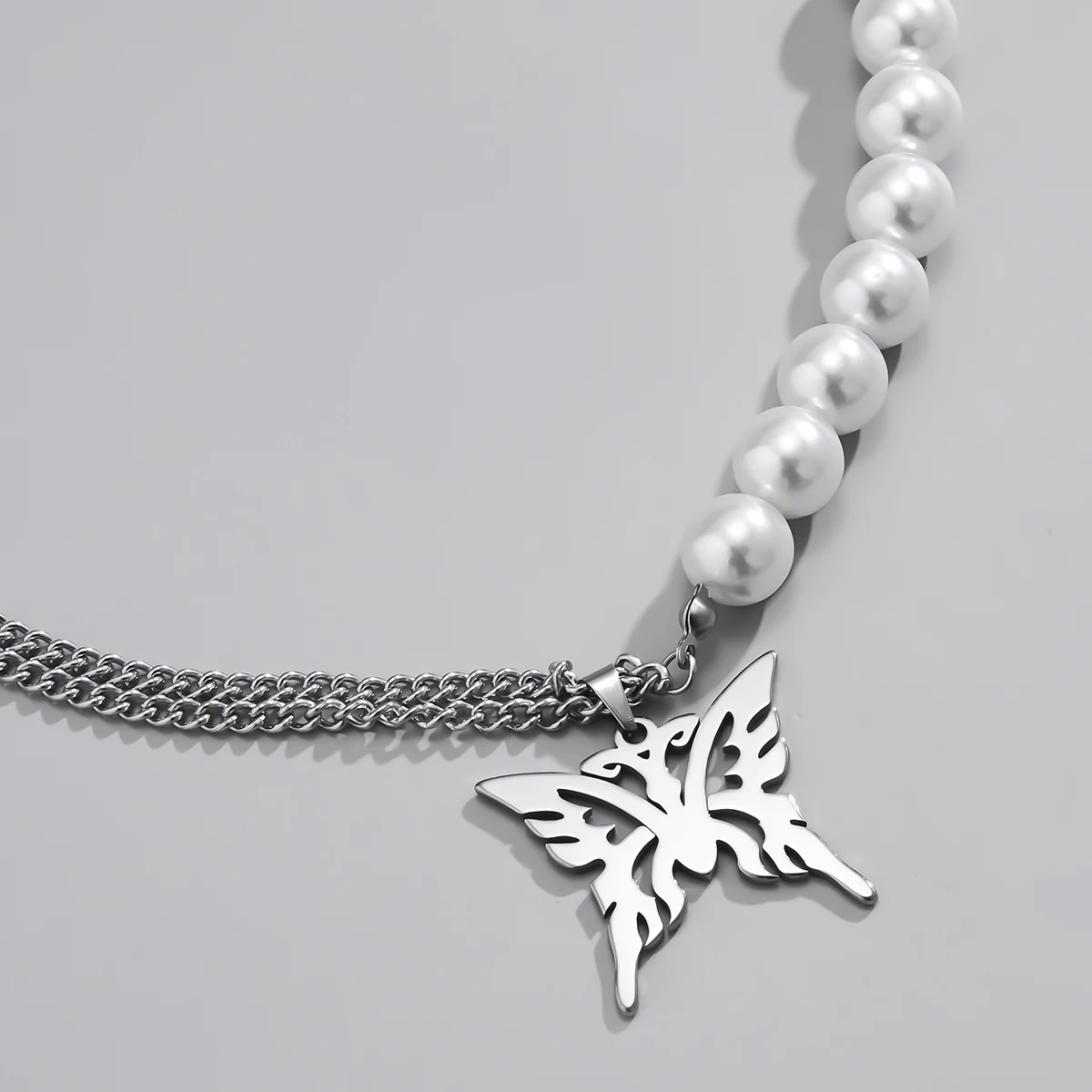 

PuRui Simple Pearl Necklace for Women Stainless Steel Butterfly Pendants Choker Kpop chain on the neck Valentine's day Jewelry