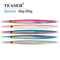 teaser 5pcslot60g80g160g200g250g300g needle jig long metal rattle lure fast sinking fishing lure shore spoon artificial tackle