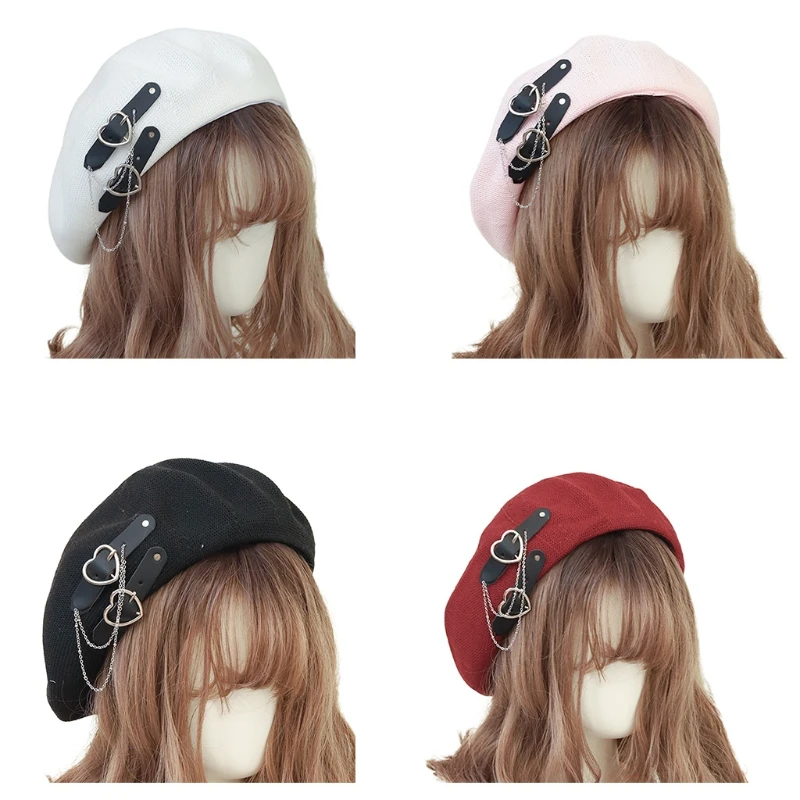 

Милая крутая Кепка берет Нейлоновая кепка художника Модный берет дышащая Лолита Шляпа Милая женская пряжка в форме сердца JK аксессуар, шляп...